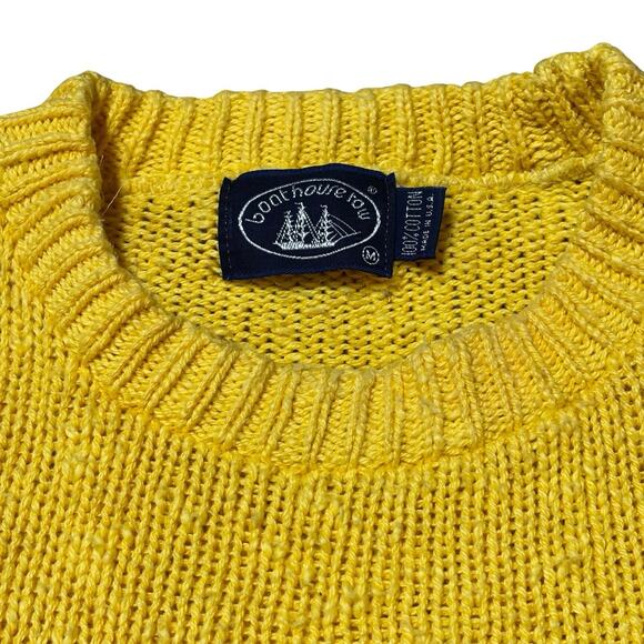 VINTAGE Boathouse Row Men's Medium Bright Yellow Knit Crew Neck Sweater USA MADE - Picture 3 of 4
